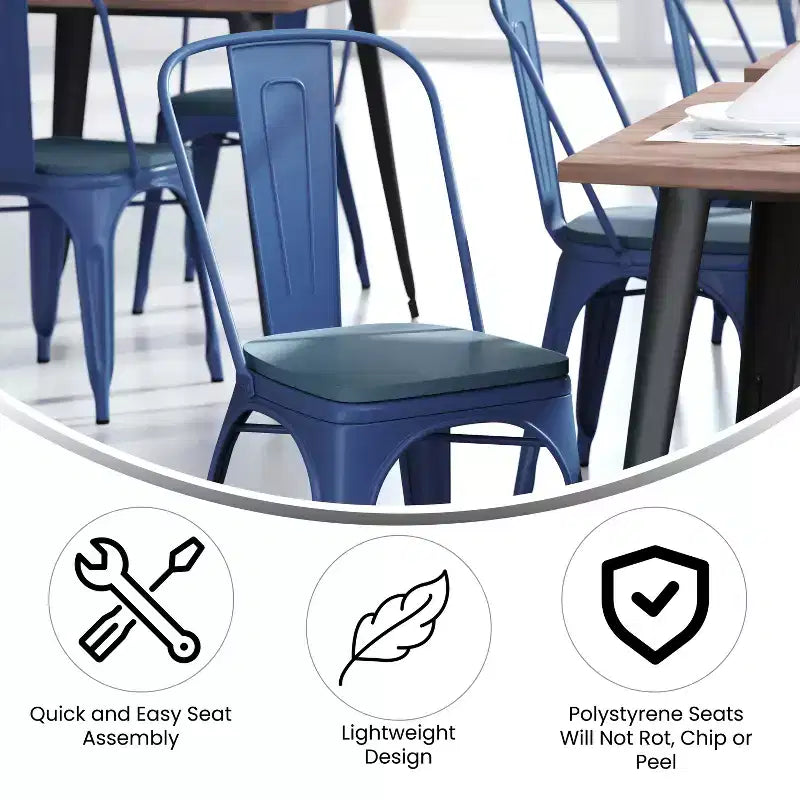 Flash Furniture Perry Chaise empilable en métal de qualité commerciale pour l'intérieur et l'extérieur avec assise en polystyrène tout temps