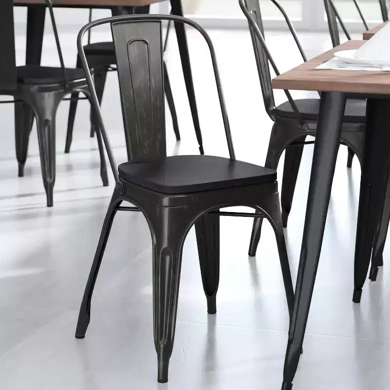 Flash Furniture Perry Chaise empilable en métal de qualité commerciale pour l'intérieur et l'extérieur avec assise en polystyrène tout temps