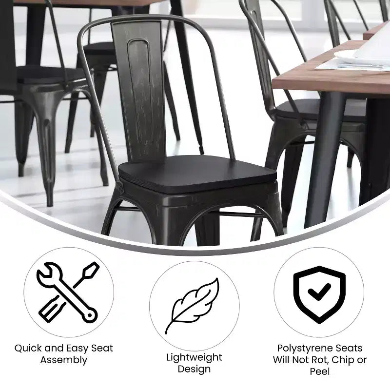 Flash Furniture Perry Chaise empilable en métal de qualité commerciale pour l'intérieur et l'extérieur avec assise en polystyrène tout temps
