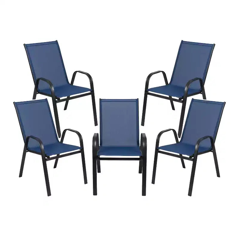 Emma and Oliver 5 Pack Navy Outdoor Stack Chair with Flex Comfort Material - Patio Stack Chair