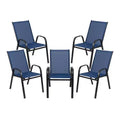 Emma and Oliver 5 Pack Navy Outdoor Stack Chair with Flex Comfort Material - Patio Stack Chair