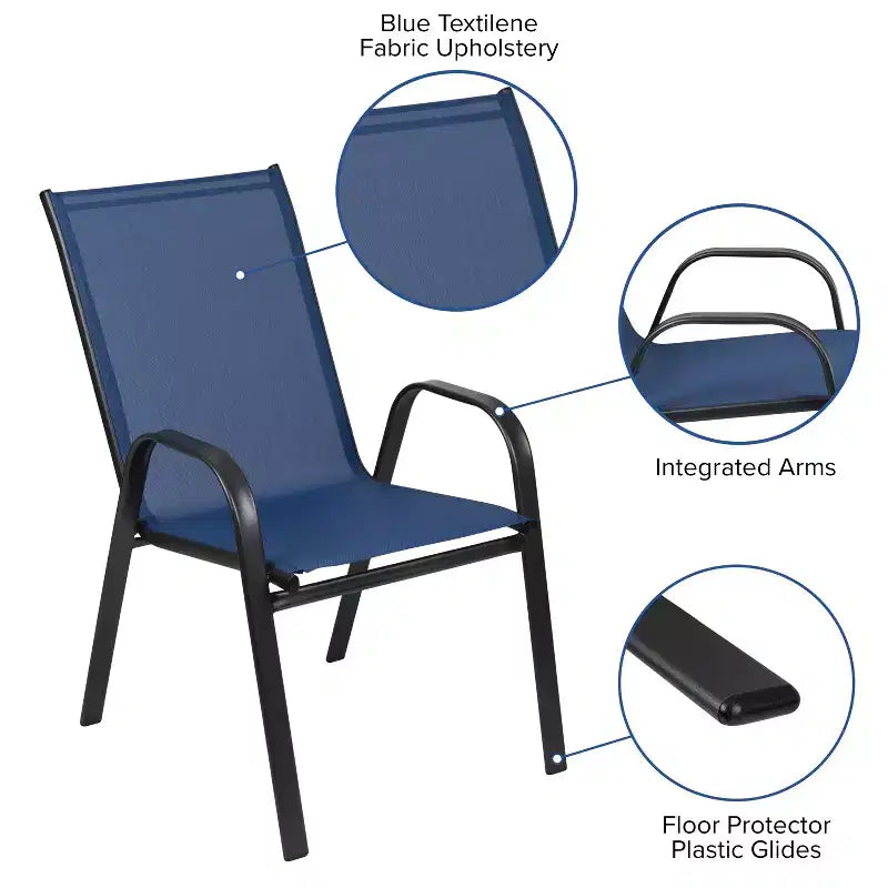Chaise d'extérieur empilable Emma et Oliver (lot de 5), en matériau souple Flex Comfort, couleur bleu marine - Chaise empilable de patio