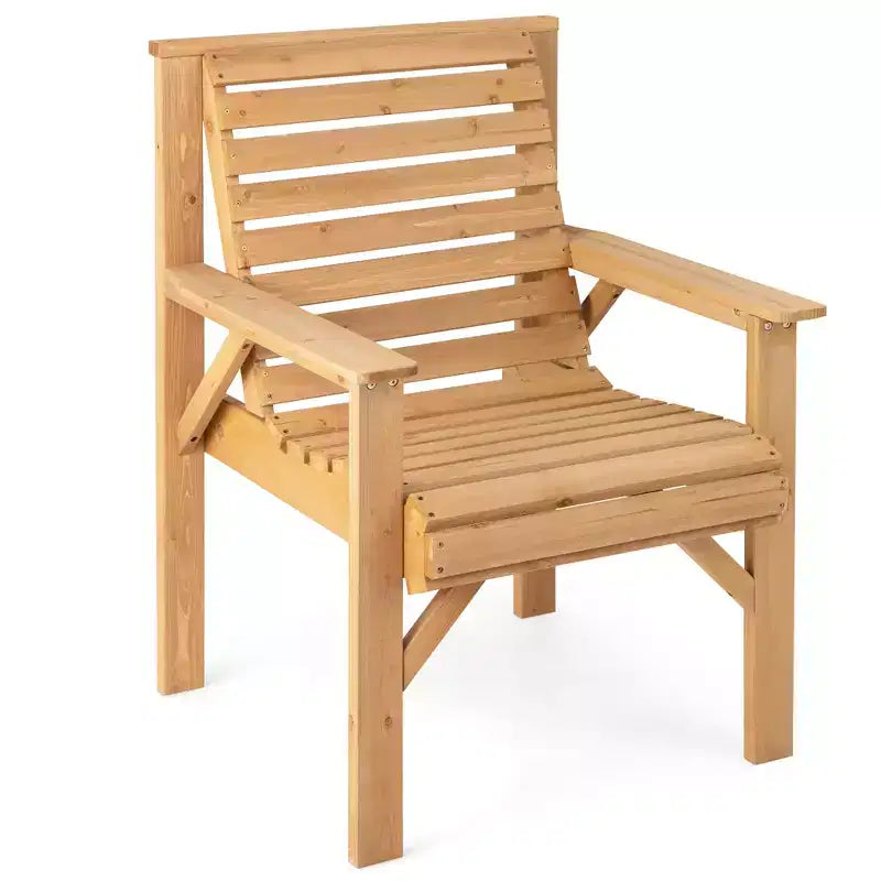 Costway Patio Fir Wood Chair Dining Inclined Backrest Garden Backyard Indoor Natural