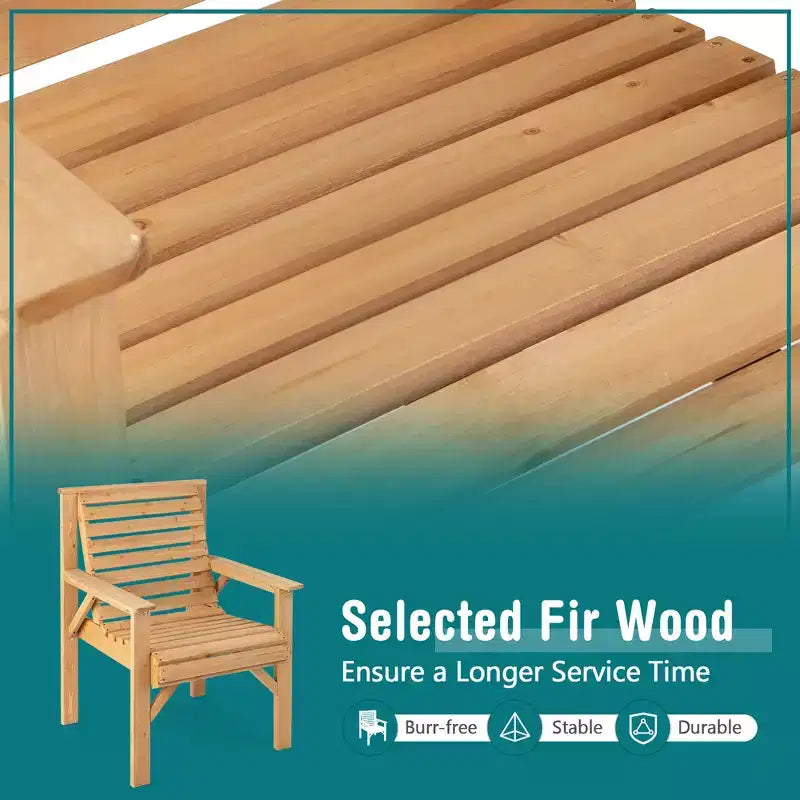 Chaise de patio Costway en bois de sapin avec dossier incliné, pour jardin ou intérieur, couleur naturelle