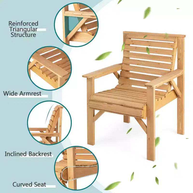 Chaise de patio Costway en bois de sapin avec dossier incliné, pour jardin ou intérieur, couleur naturelle
