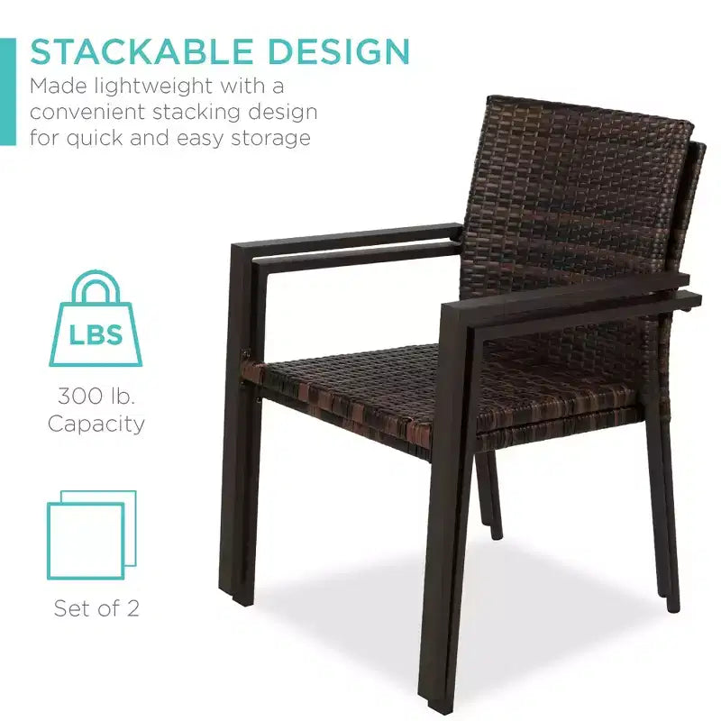 Best Choice Products Lot de 2 chaises en osier, mobilier de salle à manger extérieur empilable avec accoudoirs