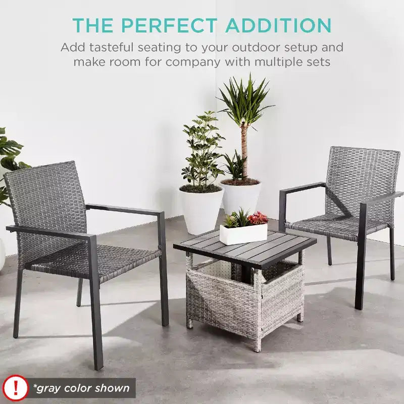 Best Choice Products Lot de 2 chaises en osier, mobilier de salle à manger extérieur empilable avec accoudoirs