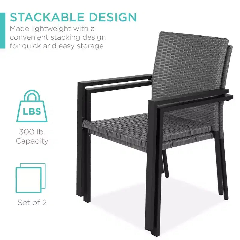Best Choice Products Lot de 2 chaises en osier, mobilier de salle à manger extérieur empilable avec accoudoirs