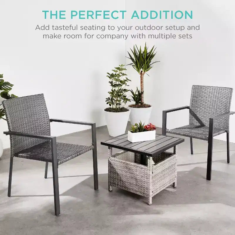 Best Choice Products Lot de 2 chaises en osier, mobilier de salle à manger extérieur empilable avec accoudoirs