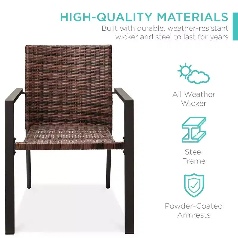 Best Choice Products Lot de 2 chaises en osier, mobilier de salle à manger extérieur empilable avec accoudoirs