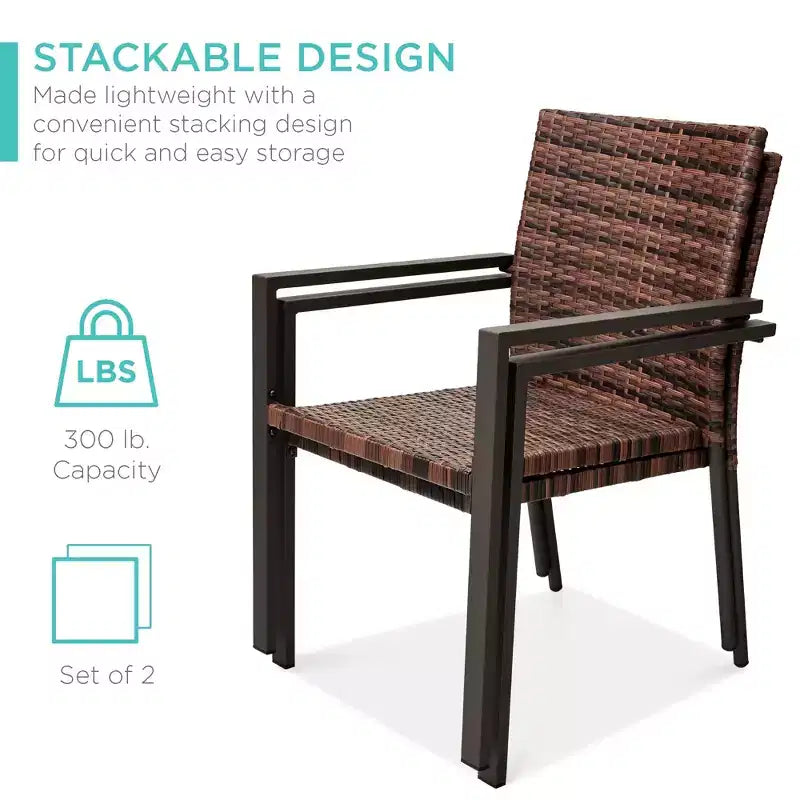 Best Choice Products Lot de 2 chaises en osier, mobilier de salle à manger extérieur empilable avec accoudoirs