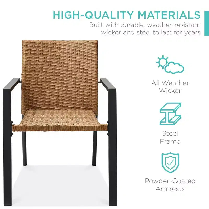 Best Choice Products Lot de 2 chaises en osier, mobilier de salle à manger extérieur empilable avec accoudoirs