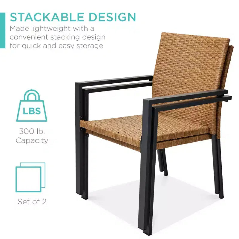 Best Choice Products Lot de 2 chaises en osier, mobilier de salle à manger extérieur empilable avec accoudoirs