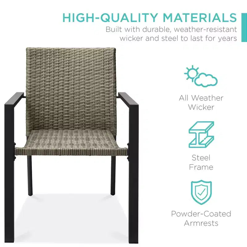 Best Choice Products Lot de 2 chaises en osier, mobilier de salle à manger extérieur empilable avec accoudoirs