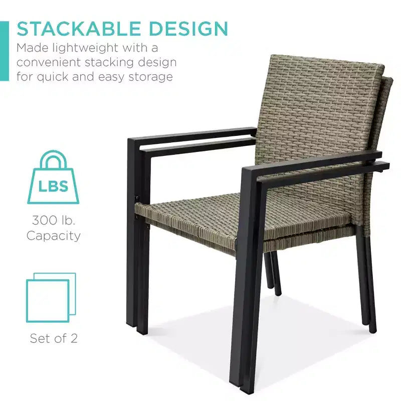 Best Choice Products Lot de 2 chaises en osier, mobilier de salle à manger extérieur empilable avec accoudoirs
