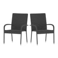 Merrick Lane Set of Indoor/Outdoor Black Wicker Patio Chairs with Powder Coated Steel Frame, Comfortably Curved Back and Arms