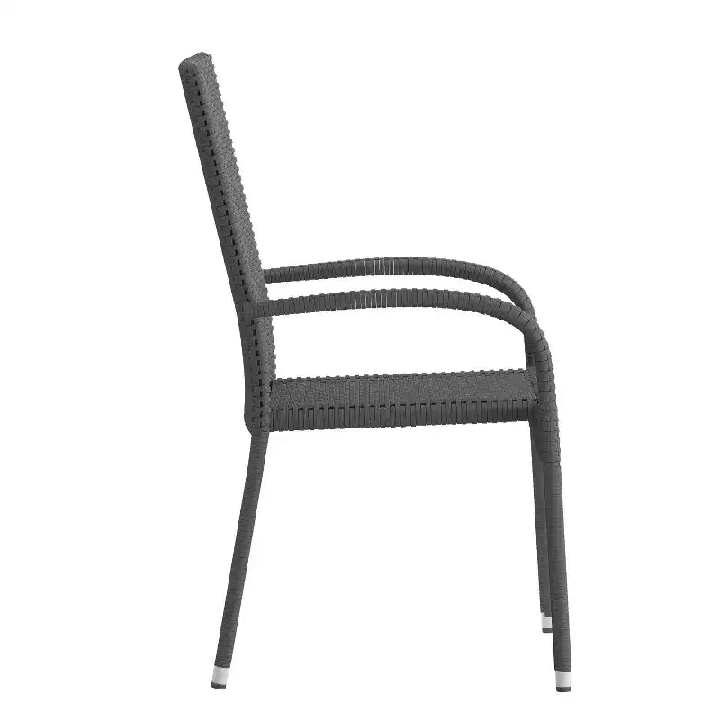 Merrick Lane – Lot de chaises de patio en osier noir pour l'intérieur/l'extérieur avec structure en acier thermolaqué, dossier et accoudoirs confortablement incurvés