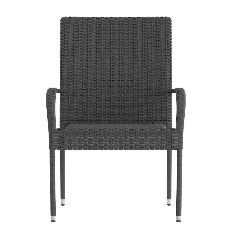 Merrick Lane – Lot de chaises de patio en osier noir pour l'intérieur/l'extérieur avec structure en acier thermolaqué, dossier et accoudoirs confortablement incurvés