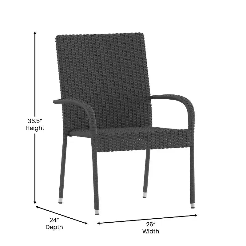 Merrick Lane – Lot de chaises de patio en osier noir pour l'intérieur/l'extérieur avec structure en acier thermolaqué, dossier et accoudoirs confortablement incurvés