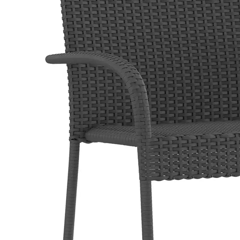 Merrick Lane – Lot de chaises de patio en osier noir pour l'intérieur/l'extérieur avec structure en acier thermolaqué, dossier et accoudoirs confortablement incurvés