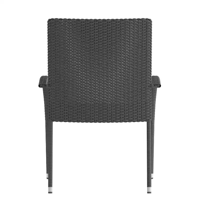 Merrick Lane – Lot de chaises de patio en osier noir pour l'intérieur/l'extérieur avec structure en acier thermolaqué, dossier et accoudoirs confortablement incurvés