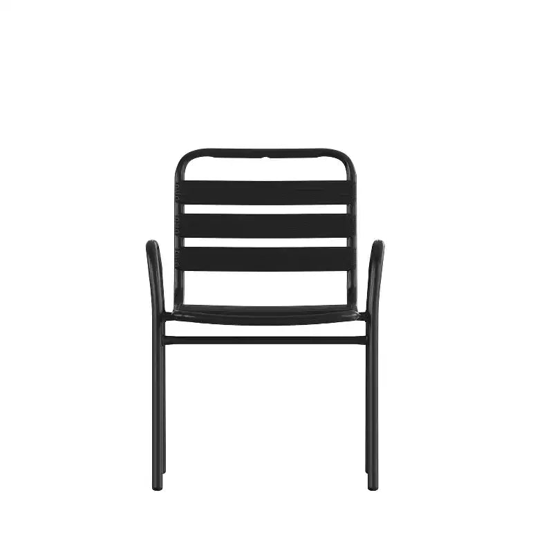 Chaise empilable de restaurant commerciale Flash Furniture Lila en métal, pour intérieur et extérieur, avec dossier et accoudoirs à triple latte métallique