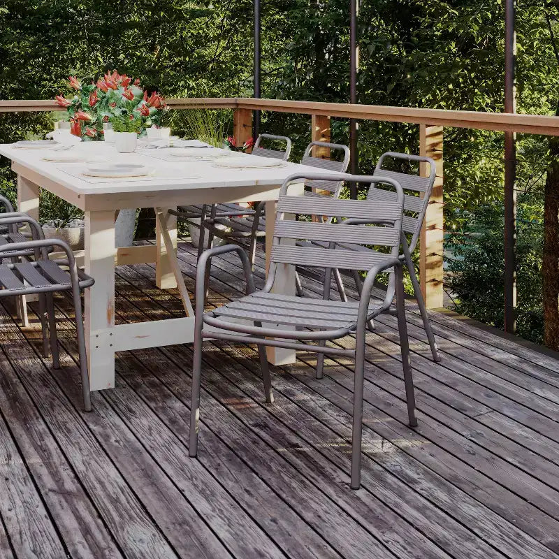 Chaise empilable de restaurant commerciale Flash Furniture Lila en métal, pour intérieur et extérieur, avec dossier et accoudoirs à triple latte métallique