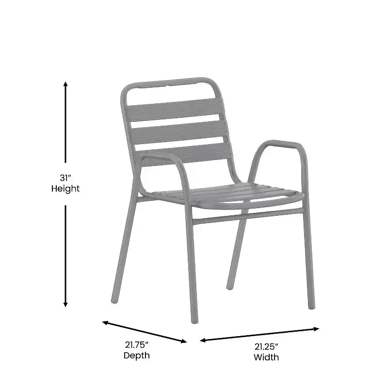 Chaise empilable de restaurant commerciale Flash Furniture Lila en métal, pour intérieur et extérieur, avec dossier et accoudoirs à triple latte métallique