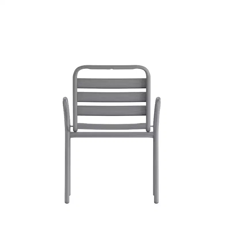 Chaise empilable de restaurant commerciale Flash Furniture Lila en métal, pour intérieur et extérieur, avec dossier et accoudoirs à triple latte métallique