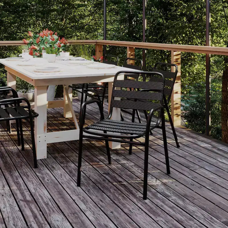 Chaise empilable de restaurant commerciale Flash Furniture Lila en métal, pour intérieur et extérieur, avec dossier et accoudoirs à triple latte métallique
