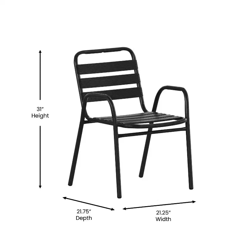 Chaise empilable de restaurant commerciale Flash Furniture Lila en métal, pour intérieur et extérieur, avec dossier et accoudoirs à triple latte métallique
