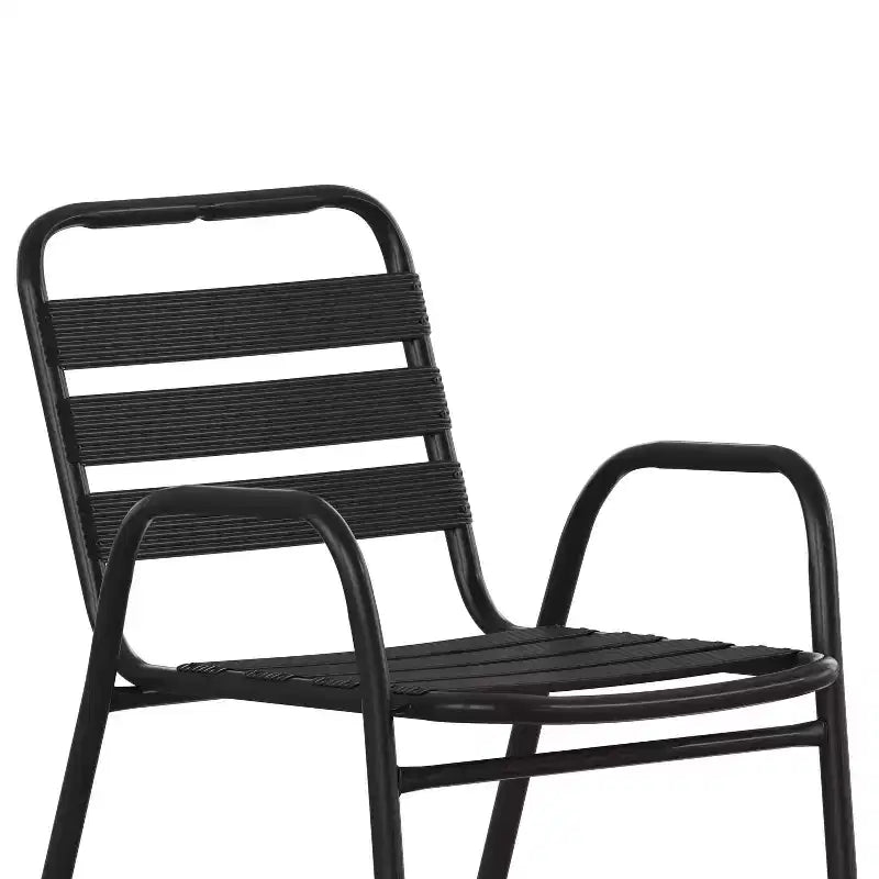Chaise empilable de restaurant commerciale Flash Furniture Lila en métal, pour intérieur et extérieur, avec dossier et accoudoirs à triple latte métallique