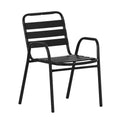 Chaise empilable de restaurant commerciale Flash Furniture Lila en métal, pour intérieur et extérieur, avec dossier et accoudoirs à triple latte métallique
