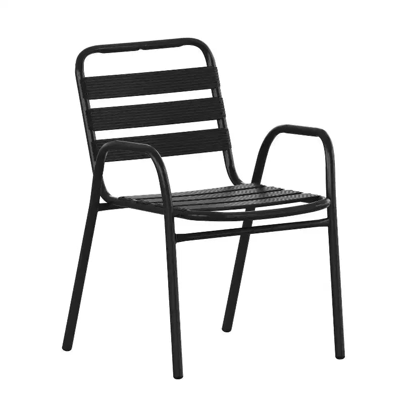 Chaise empilable de restaurant commerciale Flash Furniture Lila en métal, pour intérieur et extérieur, avec dossier et accoudoirs à triple latte métallique