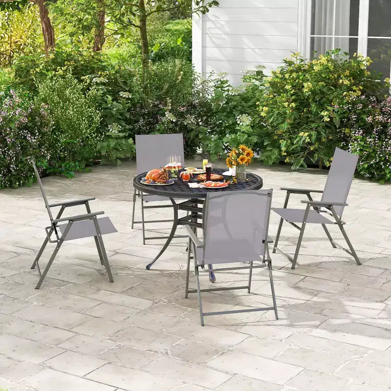 Lot de 4 chaises pliantes de jardin Costway avec accoudoirs en métal, coloris noir/gris/blanc