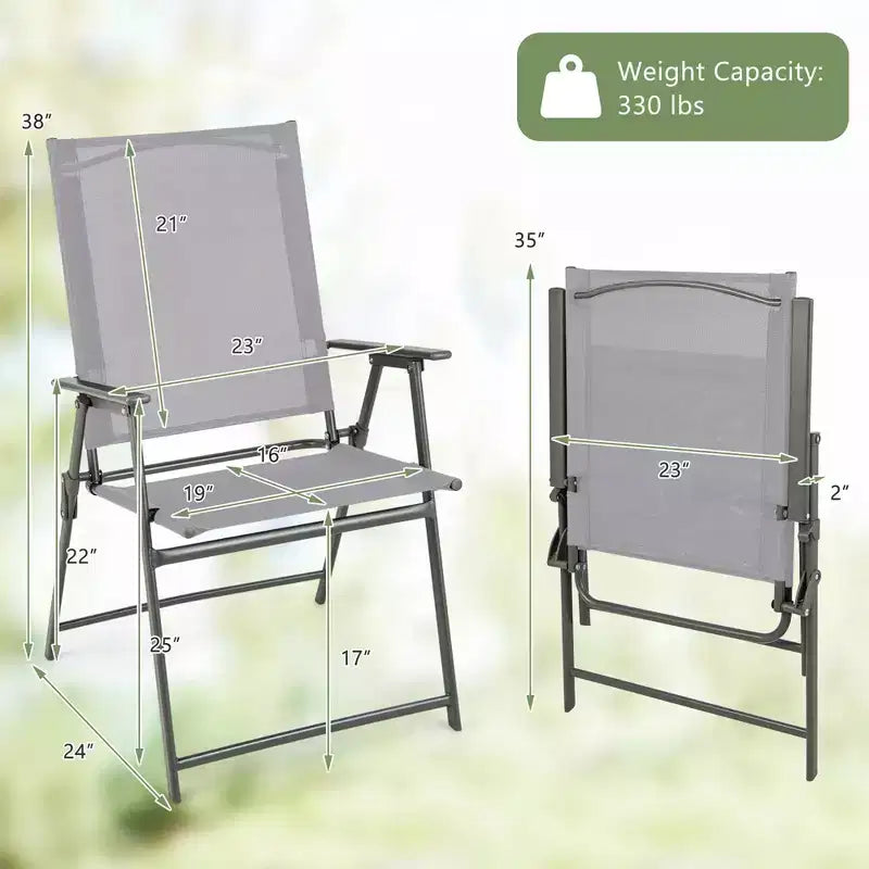 Lot de 4 chaises pliantes de jardin Costway avec accoudoirs en métal, coloris noir/gris/blanc