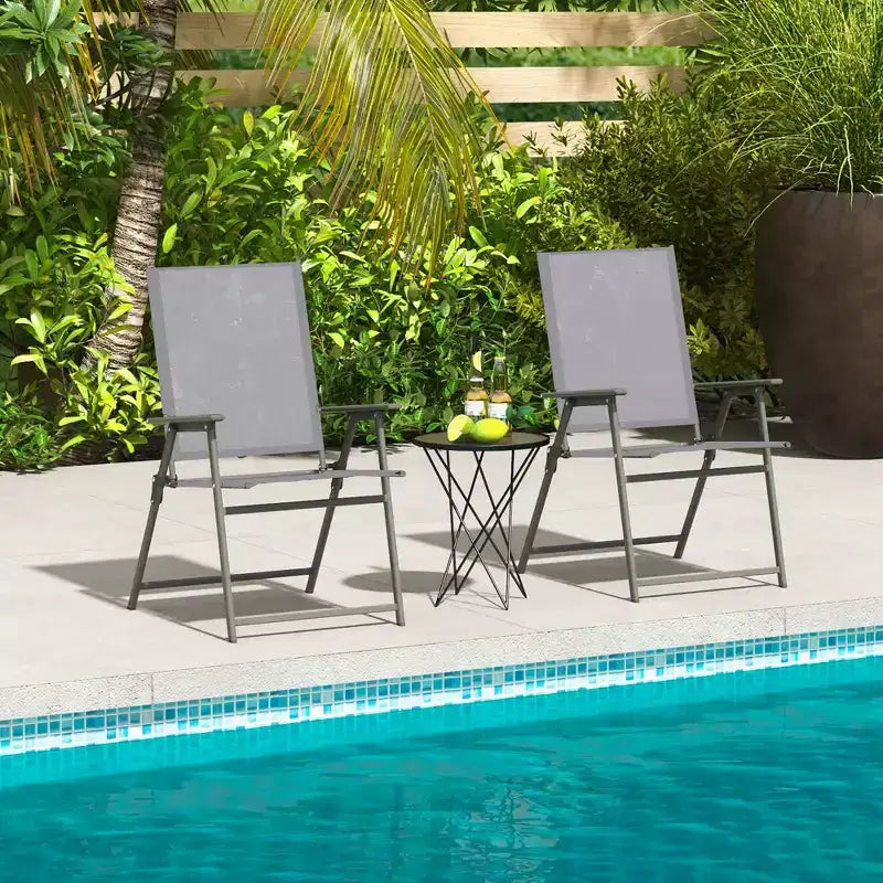 Lot de 4 chaises pliantes de jardin Costway avec accoudoirs en métal, coloris noir/gris/blanc