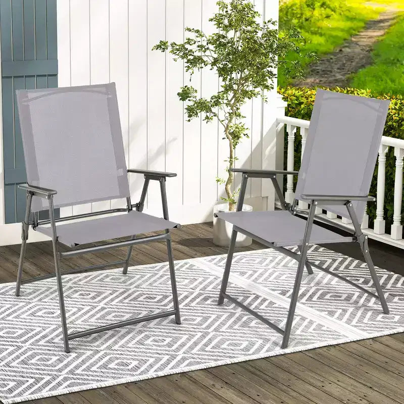 Lot de 4 chaises pliantes de jardin Costway avec accoudoirs en métal, coloris noir/gris/blanc