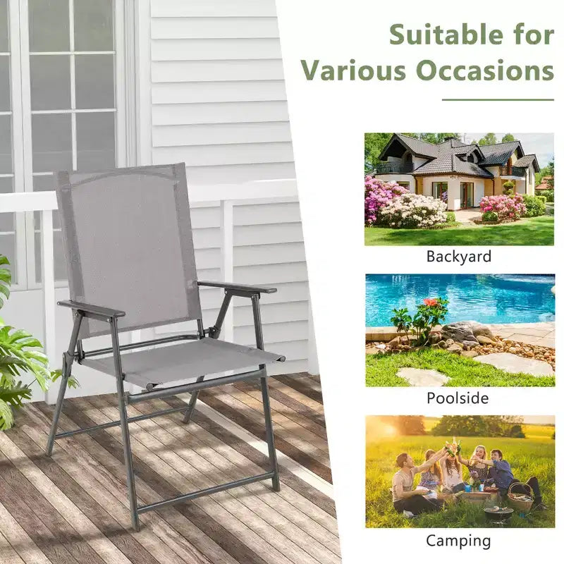 Lot de 4 chaises pliantes de jardin Costway avec accoudoirs en métal, coloris noir/gris/blanc