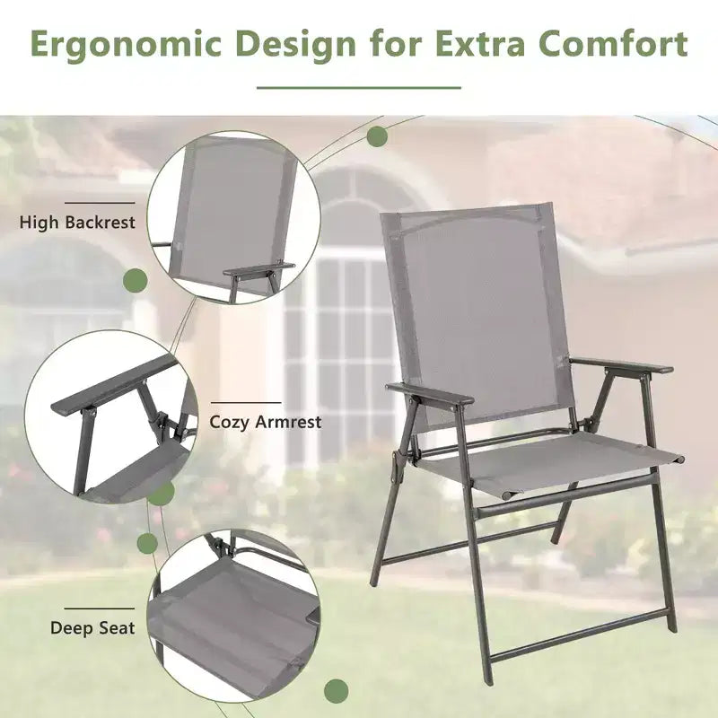 Lot de 4 chaises pliantes de jardin Costway avec accoudoirs en métal, coloris noir/gris/blanc