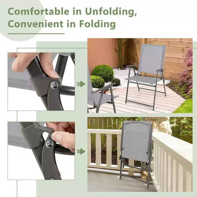 Lot de 4 chaises pliantes de jardin Costway avec accoudoirs en métal, coloris noir/gris/blanc