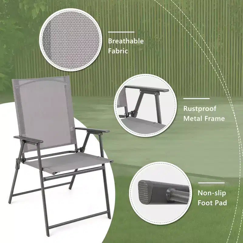 Lot de 4 chaises pliantes de jardin Costway avec accoudoirs en métal, coloris noir/gris/blanc