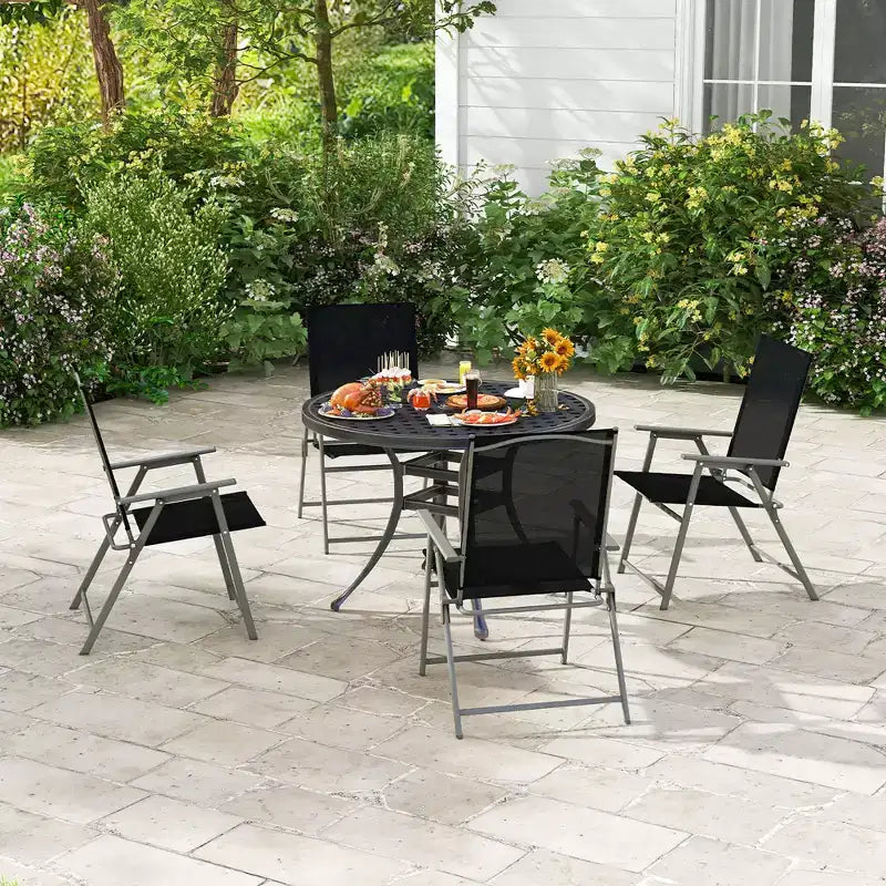 Lot de 4 chaises pliantes de jardin Costway avec accoudoirs en métal, coloris noir/gris/blanc