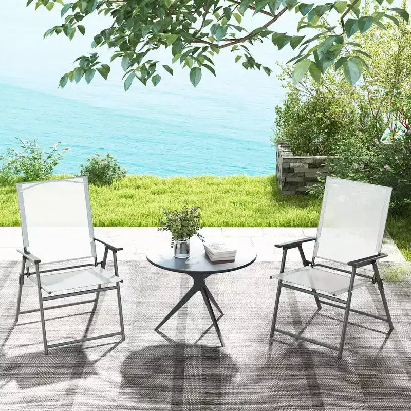 Lot de 4 chaises pliantes de jardin Costway avec accoudoirs en métal, coloris noir/gris/blanc
