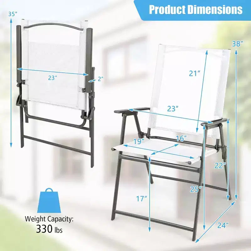 Lot de 4 chaises pliantes de jardin Costway avec accoudoirs en métal, coloris noir/gris/blanc