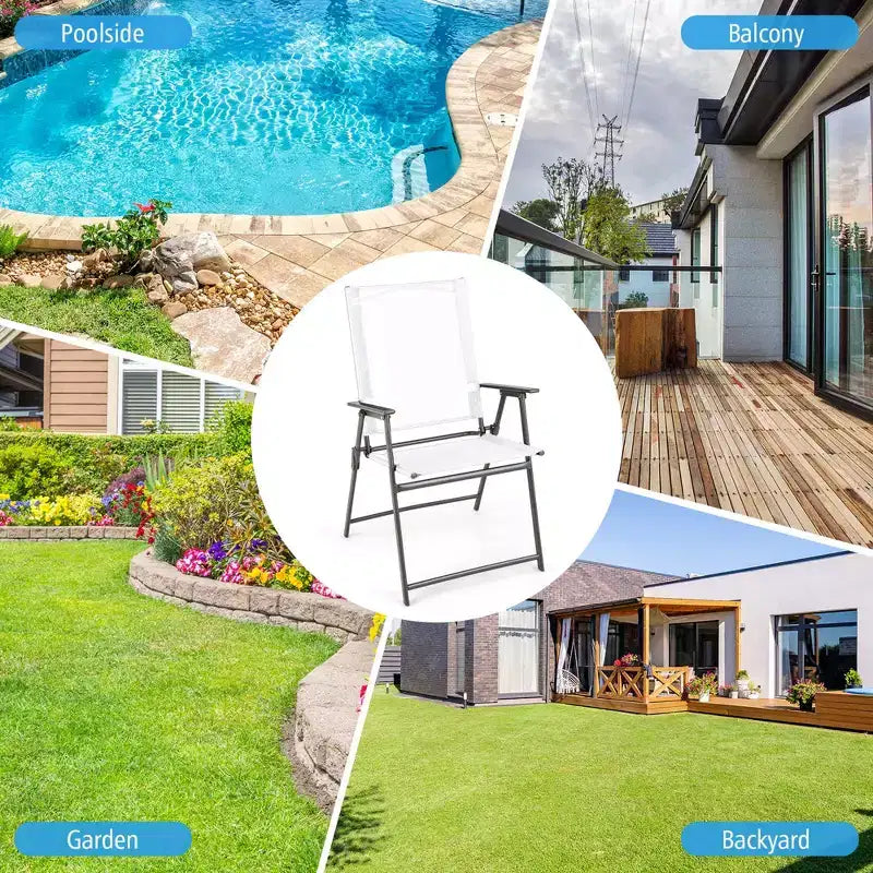 Lot de 4 chaises pliantes de jardin Costway avec accoudoirs en métal, coloris noir/gris/blanc