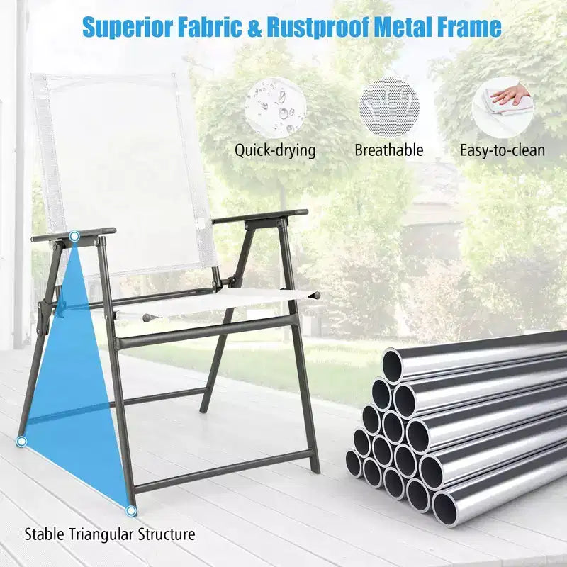 Lot de 4 chaises pliantes de jardin Costway avec accoudoirs en métal, coloris noir/gris/blanc