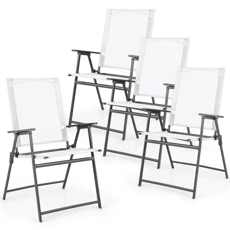 Lot de 4 chaises pliantes de jardin Costway avec accoudoirs en métal, coloris noir/gris/blanc