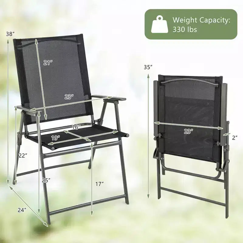 Lot de 4 chaises pliantes de jardin Costway avec accoudoirs en métal, coloris noir/gris/blanc