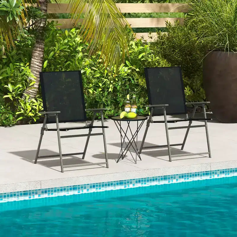 Lot de 4 chaises pliantes de jardin Costway avec accoudoirs en métal, coloris noir/gris/blanc